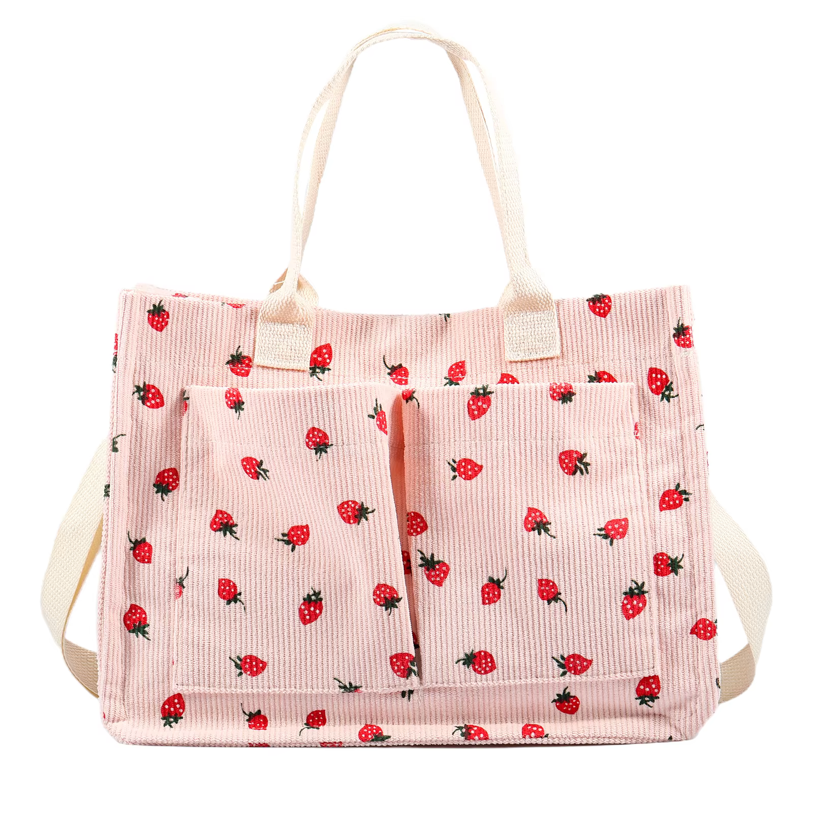 Sac fourre-tout mignon fraise patché sac à main pour femmes tissu grande capacité fourre-tout sac à 