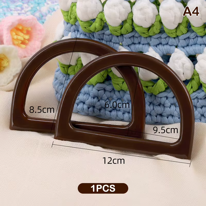 Poignée de sac en bois/plastique en forme de D, accessoires de sacs faits à la main pour le bricolag