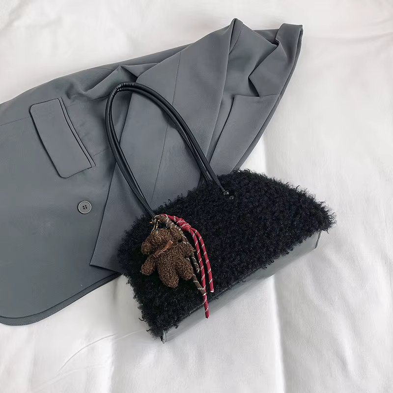 Sac à main en laine d'agneau de luxe pour femme, sac à main, pocommuniste, grande capacité, sous les