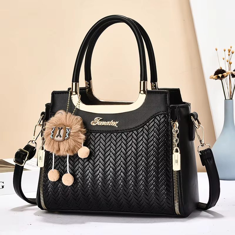 Luxueux sac à bandoulière tissé de grande capacité pour femmes, fourre-tout en matériau PU de Style 