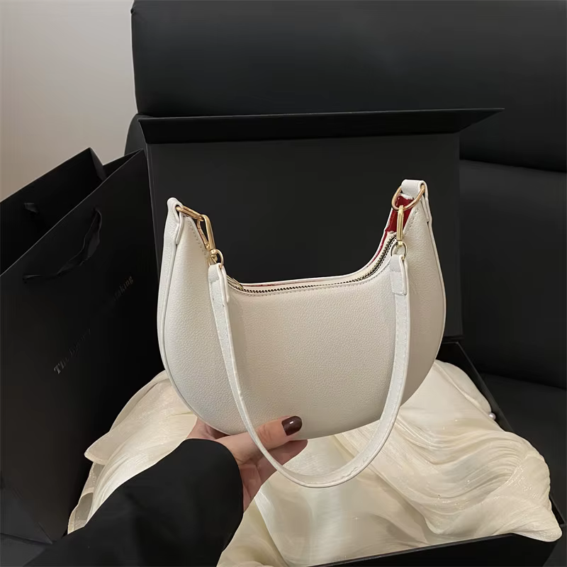 Sac à main rétro tendance, sac sous le bras, sac à bandoulière simple et de qualité, sac demi-lune d
