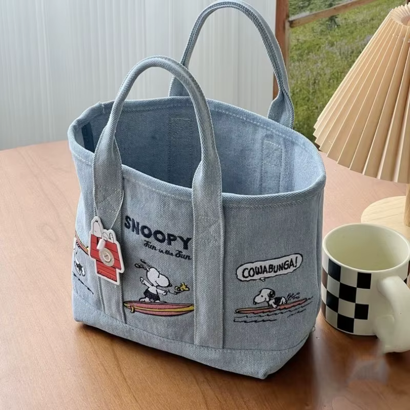Nouveau Sac en Toile Brodé Kawaii Snoopy 2026 – Série Cartoon Portable pour Étudiants, Sac à Bento, 