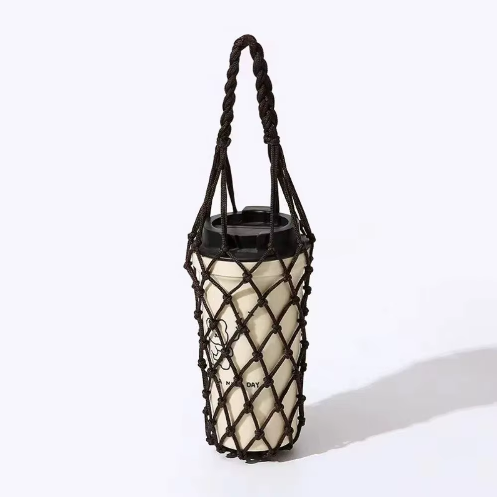 Sac en maille tissé à la main portable, sac à café réutilisable, sac à boisson ajouré