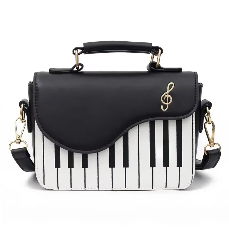 Sac à bandoulière à rabat en forme de Piano, sac à main créatif en cuir PU Portable avec sangle déta