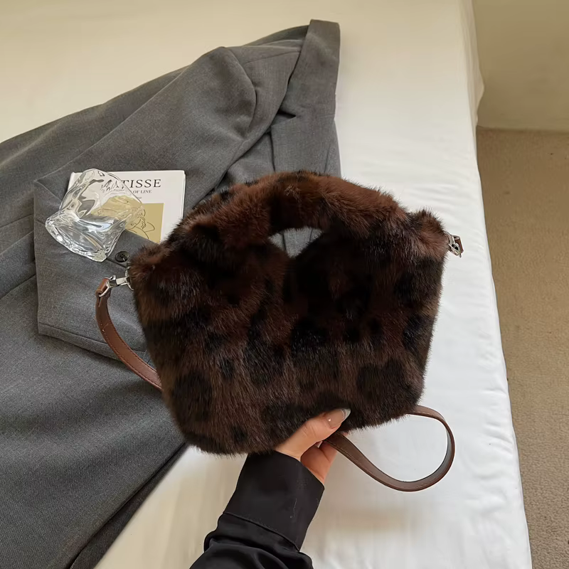 Petit sac seau en fourrure pour femmes, sacs à main de luxe chauds en peluche pour femmes, pochette 