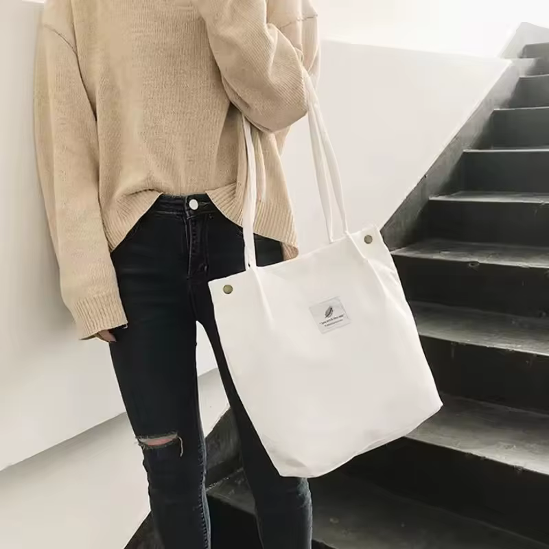 Sac de courses décontracté en velours côtelé, sac à main réutilisable écologique de haute qualité, s