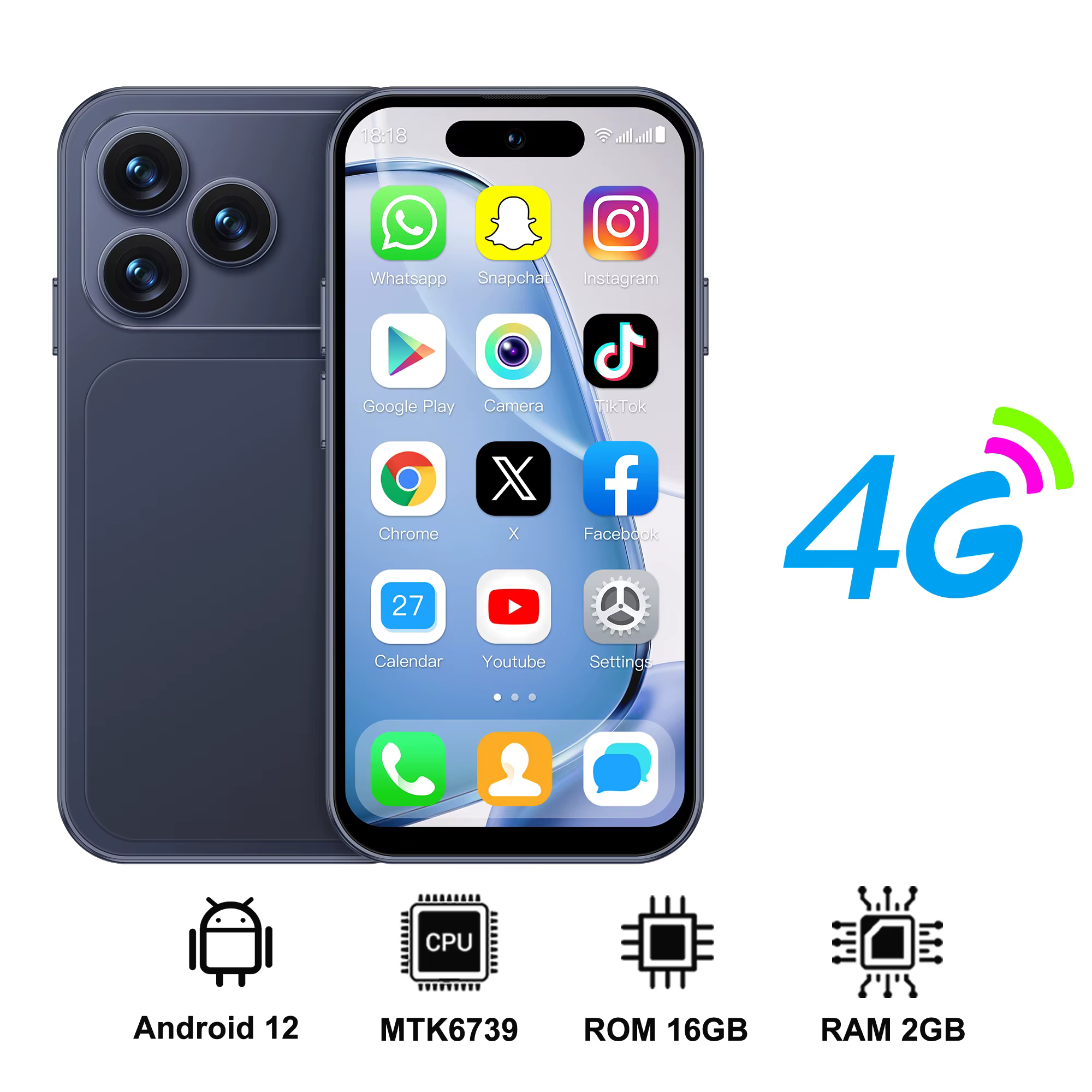 Nouveau Smartphone Mini SERVO 4G 2026, Écran 4.0'', Android 12, 2 Go RAM, 16 Go ROM, Play Store, WiF