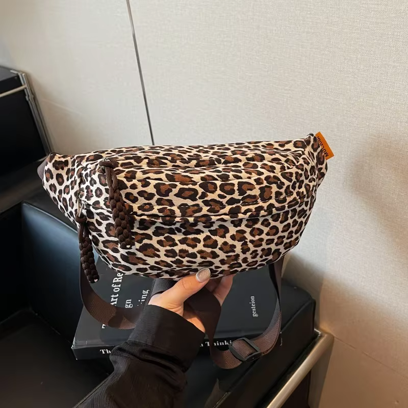 Sac de poitrine imprimé léopard pour femmes, sac à bandoulière mode automne/hiver, sac de taille mul