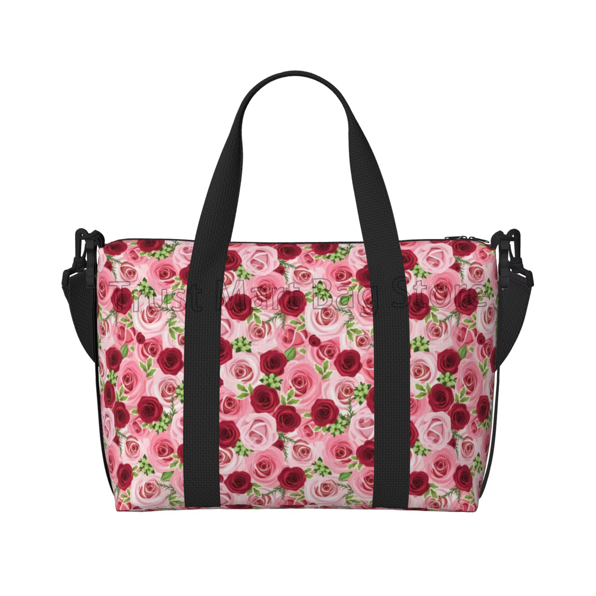 Sacs de voyage à imprimé de roses rouges pour femmes, fourre-tout portable, étanche, idéal pour le w