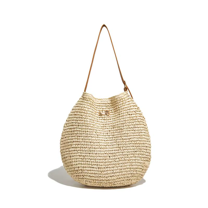 Sac à bandoulière en paille de raphia tressé, sac fourre-tout léger et polyvalent pour femme, sac à