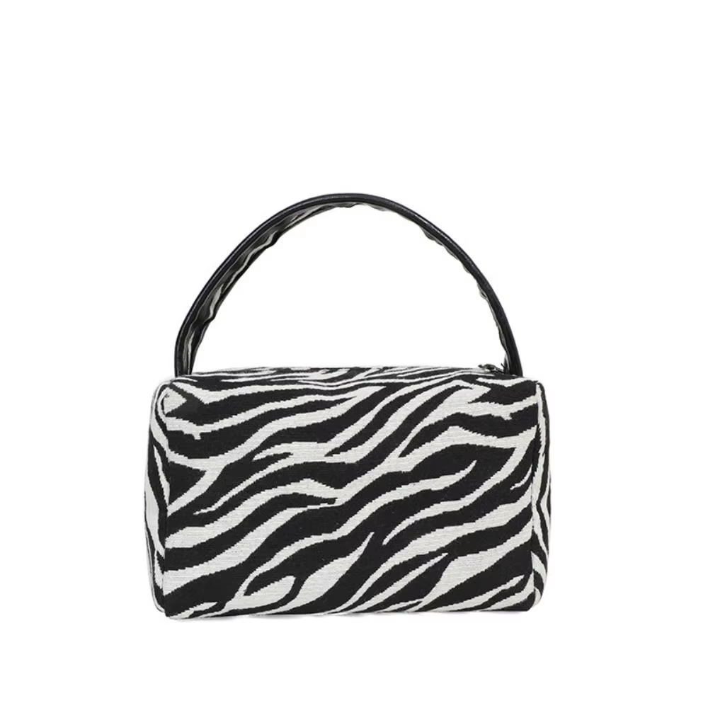 Pochette de maquillage portable tendance motif léopard, grande capacité, avec fermeture éclair, pour