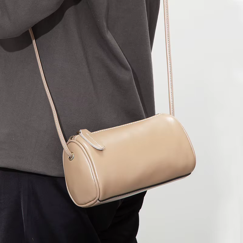 Sac bandoulière tendance petit format 2026, nouveau sac cylindrique rond en cuir véritable, sac à l'