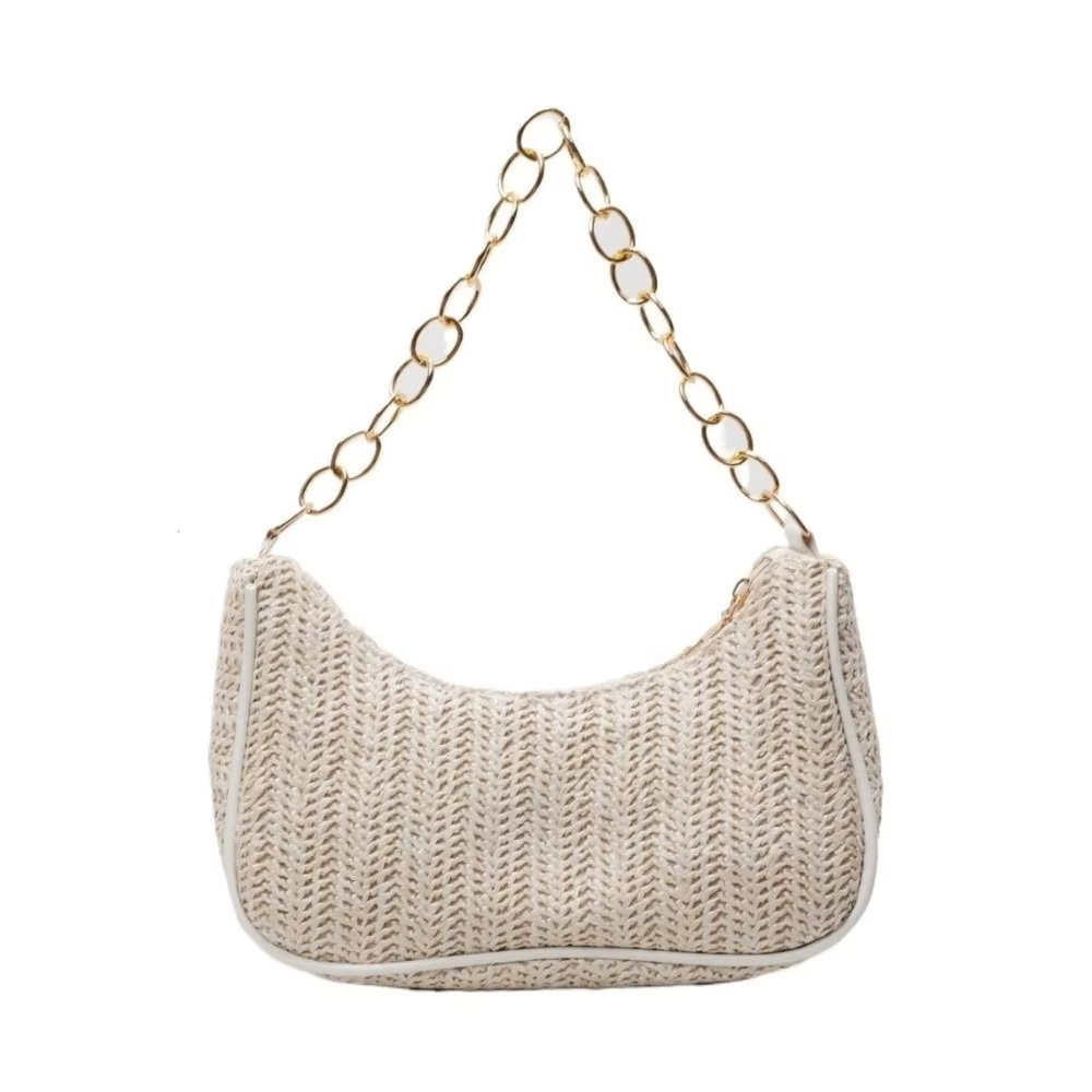 Sac à bandoulière décontracté bohème en paille avec fermeture éclair, sac de plage carré, sac sous l