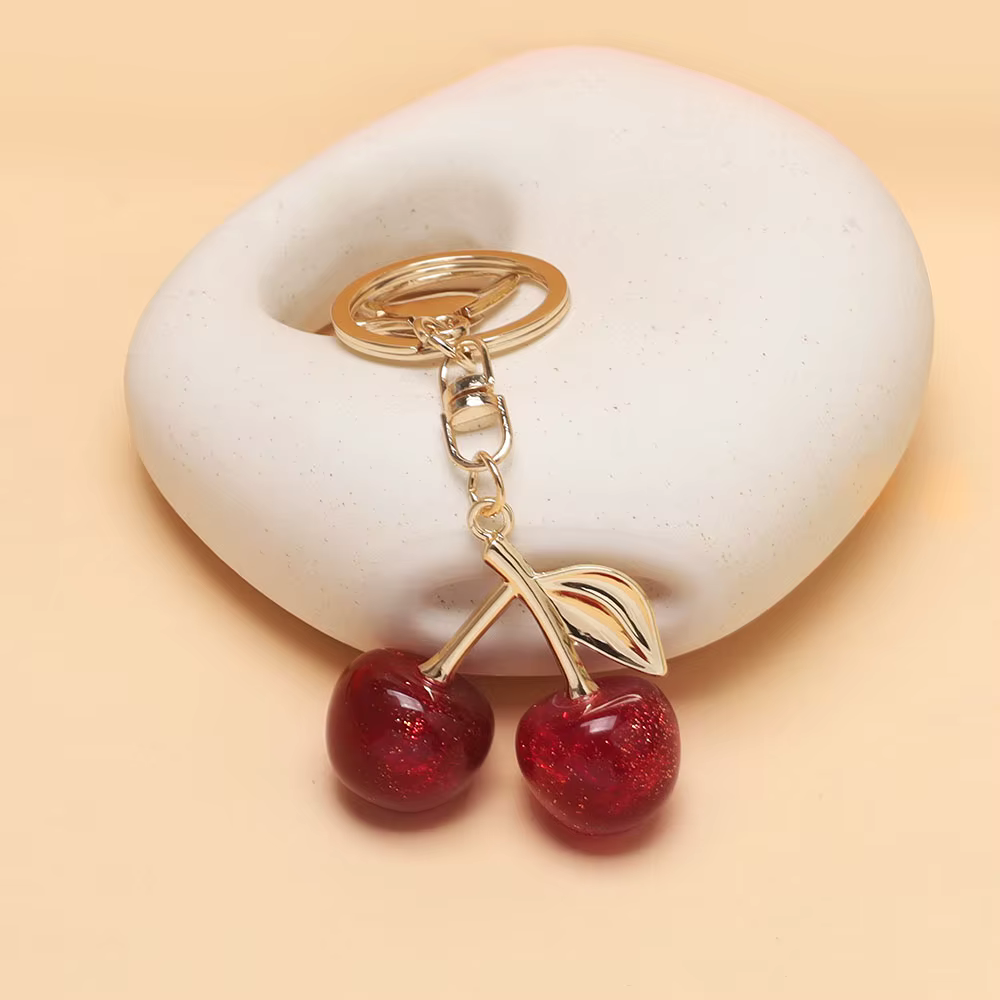 Mode délicieux rouge cerise porte-clés été Fruits cerises pendentif porte-clés pour femmes hommes bi