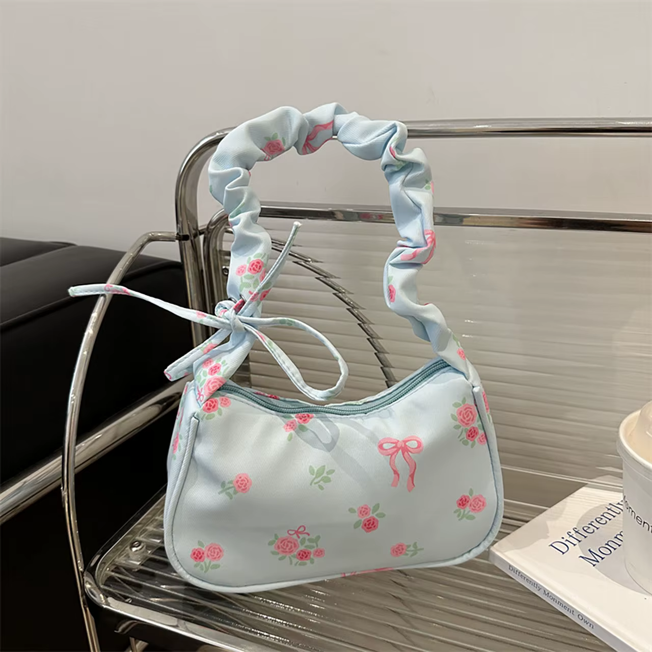 Sacs à main coréens pour filles, jolis sacs à bandoulière imprimés avec nœud floral, sacs à bandouli