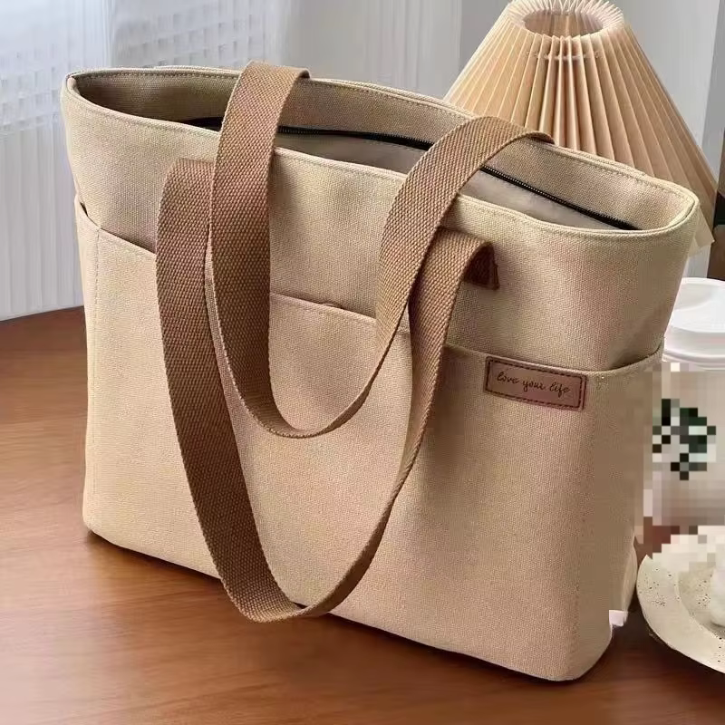 Sac fourre-tout en toile grande capacité à bandoulière pour femmes, idéal pour les cours et les traj
