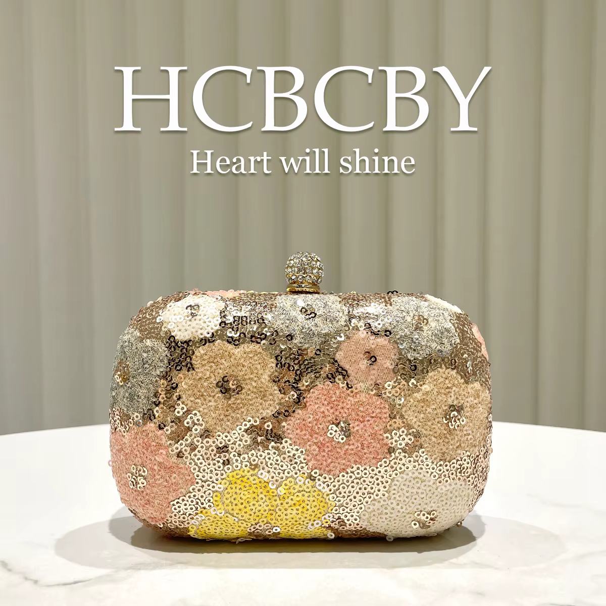 Petit sac à main en sequins à fleurs fraîches couleur champagne, sac à main élégant pour femmes, min