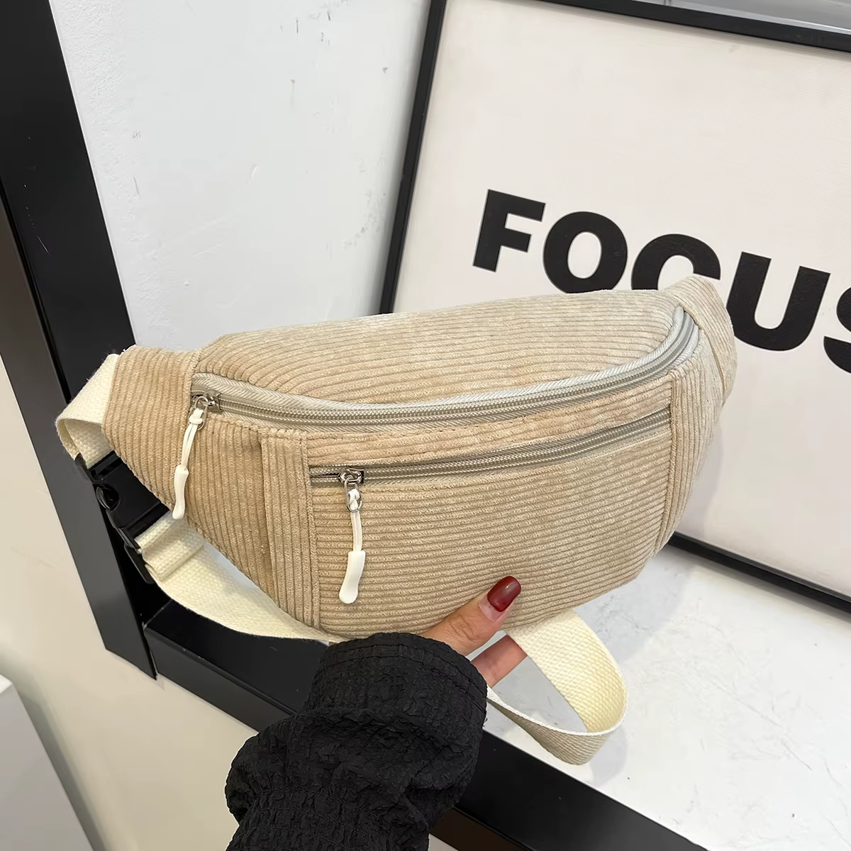 Femmes taille sac velours côtelé étudiant épaule sac à main bandoulière poitrine poitrine sac Fanny