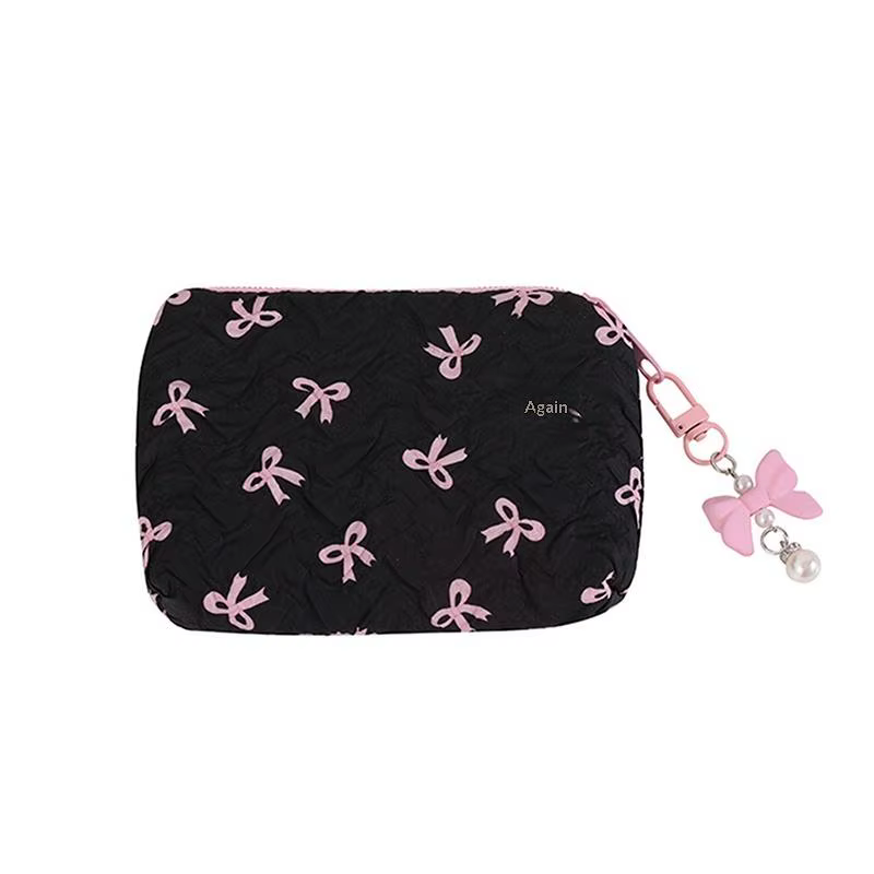 Trousse de maquillage en tissu avec nœud mignon, pochette cosmétique pour femme, organiseur de voyag