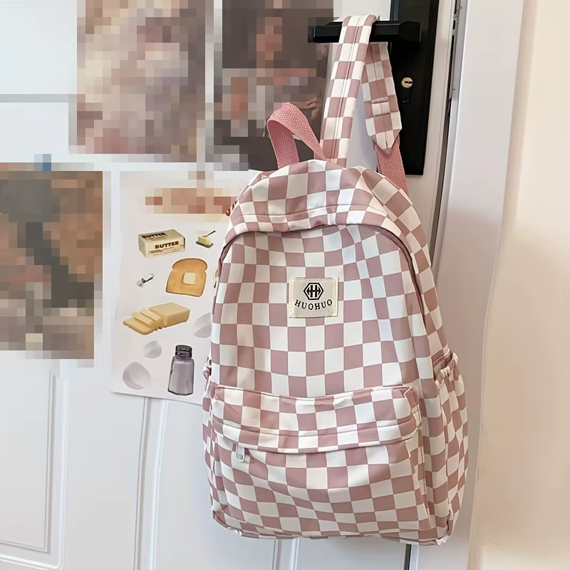 Sac à dos de loisirs, version coréenne, design de couleurs contrastées à carreaux, sac à dos du même
