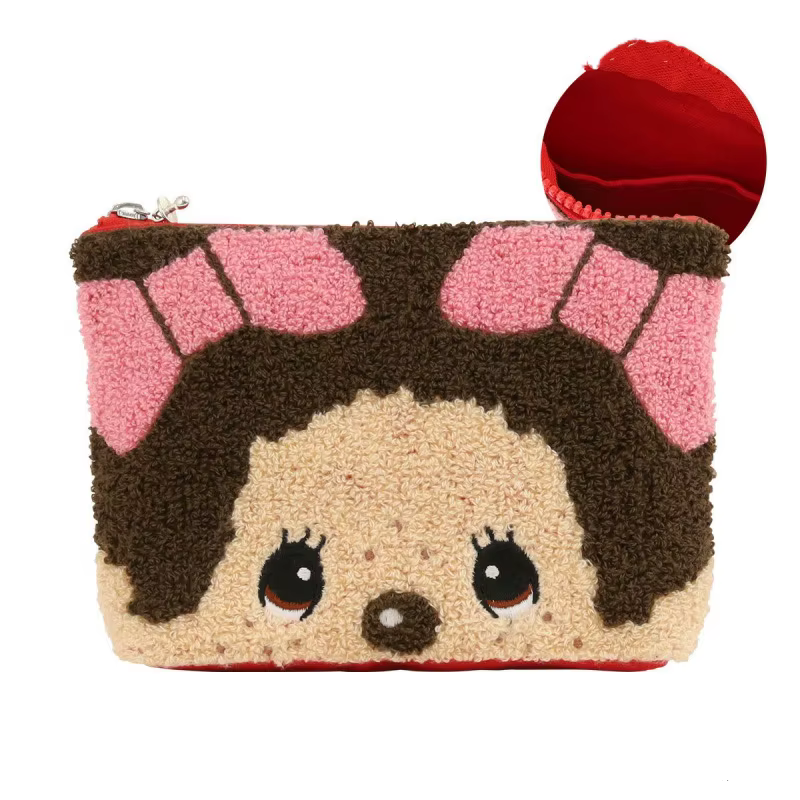 Sac de rangement en peluche Chichi avec fermeture éclair brodée, sac à serviettes mignon à motif de 