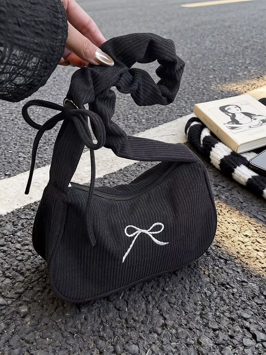 Sacs à bandoulière en velours côtelé pour femmes, sac à main d'été brodé avec nœud, mini sacs sous l