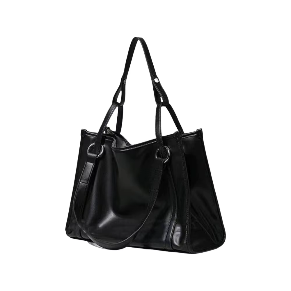Sac fourre-tout noir en cuir PU pour étudiants et professionnels, sac à bandoulière noir uni, grand 