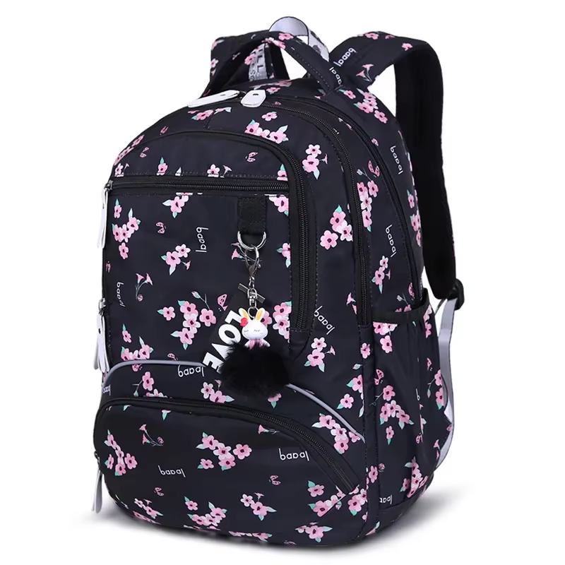 Sacs à dos scolaires pour filles 2026, sac à dos imprimé fleurs pour femmes, sac d'école rose et noi