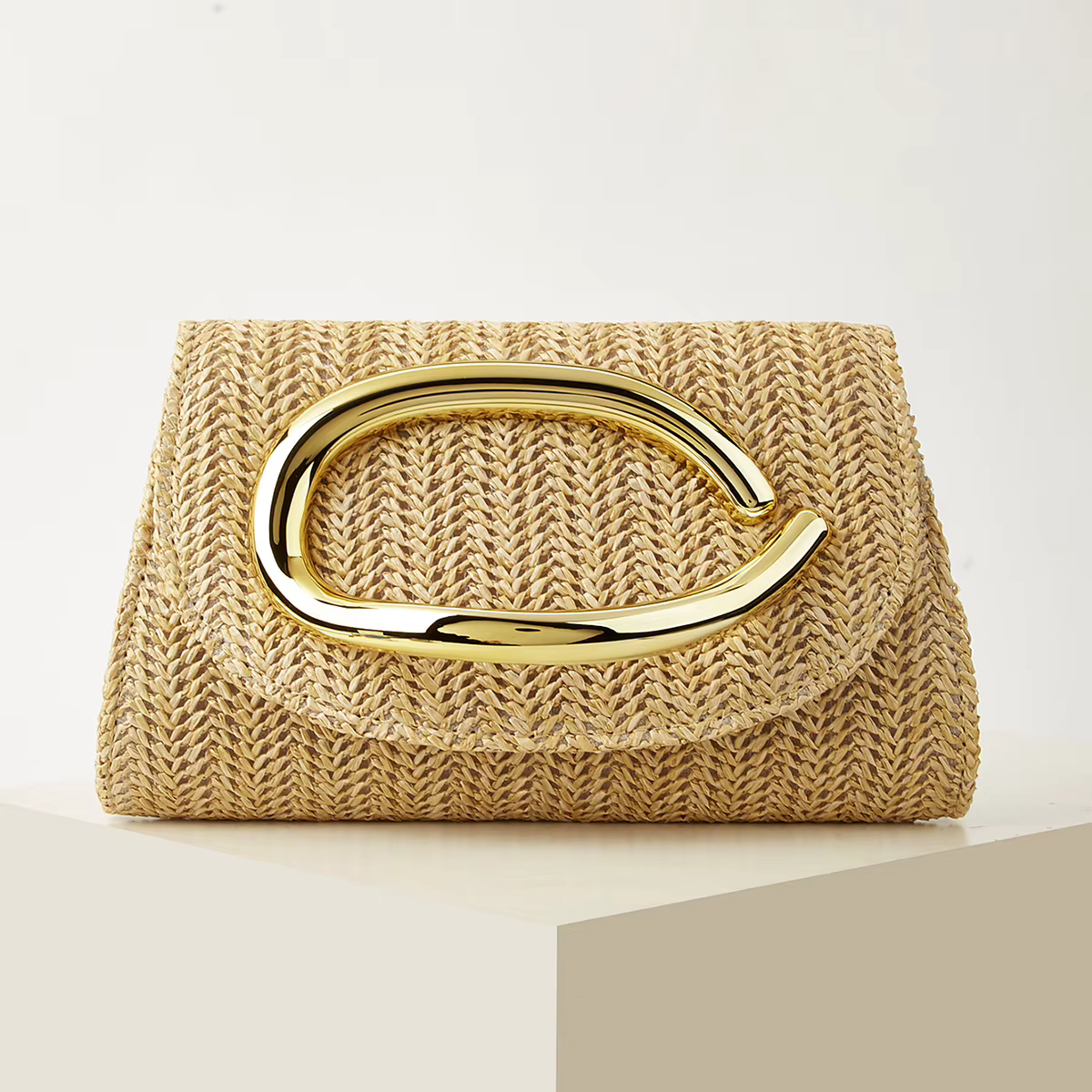 Pochette tissée pour femme avec rabat, poignée élégante, bandoulière amovible, couleur unie simple, 