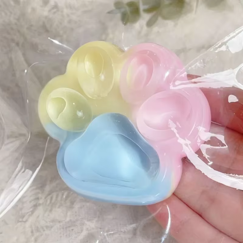 Pattes de chat arc-en-ciel tricolores, douces et mignonnes, à rebond lent, anti-stress, cadeau d'ann