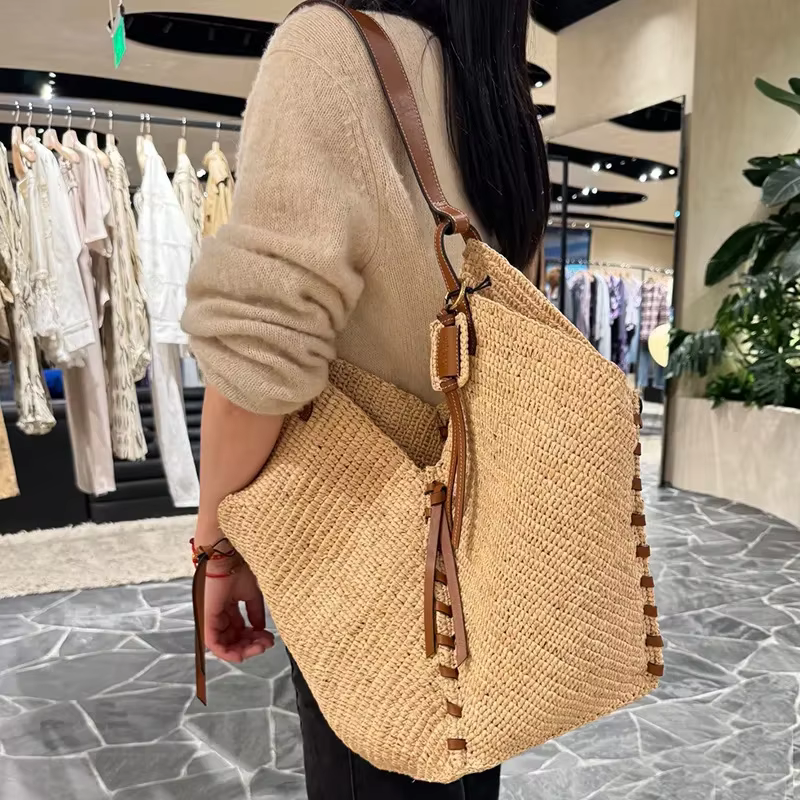 Lafite paille tissé à la main sac de plage grande capacité sac à bandoulière femmes raphia voyage Sh
