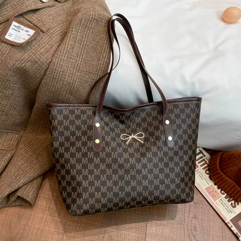 Sac fourre-tout de mode pour le bureau et les trajets quotidiens, avec imprimé lettre M, logo nœud d