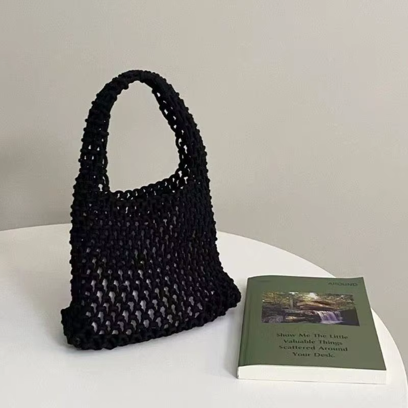 Sac à main tricoté ajouré fait main, sac à bandoulière tissé en corde de coton colorée, grande capac