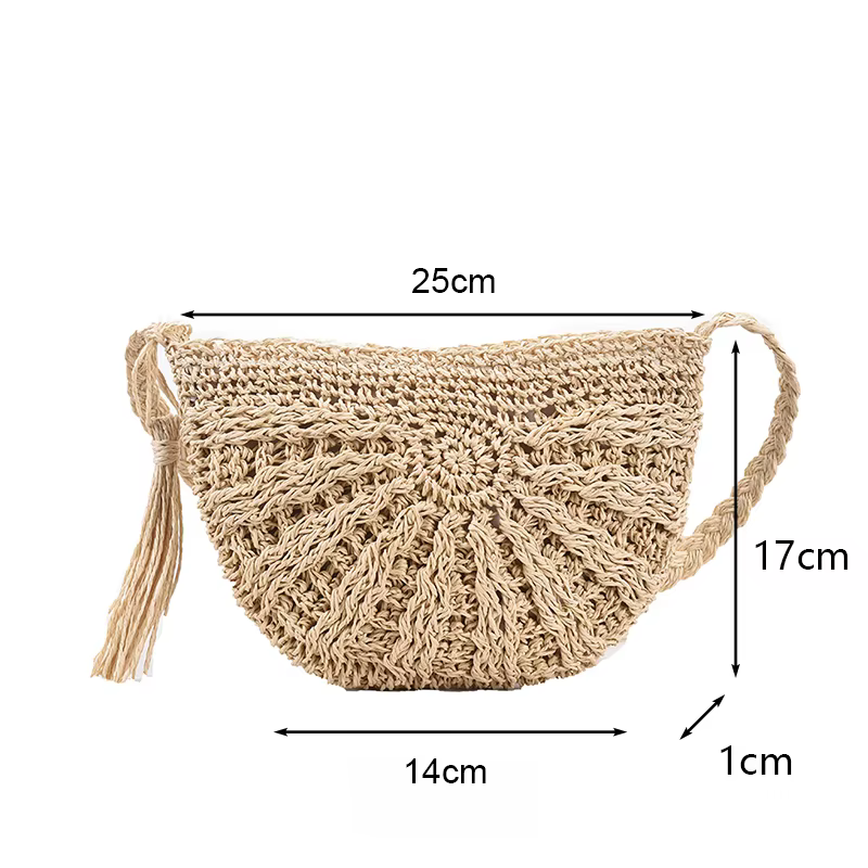 Sac de plage vintage en paille faite à la main, fait-main, tissé, en raphia, en rotin, style bohème,