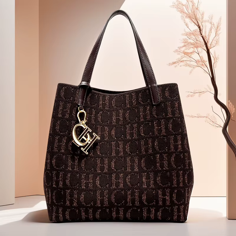 Sac fourre-tout grande capacité CH pour femme, sac à bandoulière minimaliste de couleur unie avec im