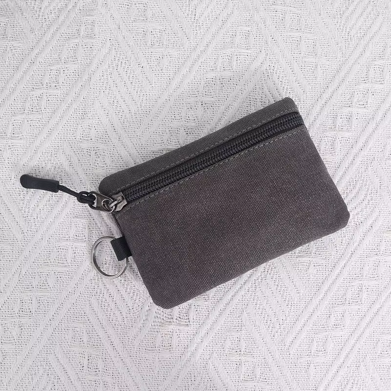 Mini porte-monnaie en toile, couleur unie, avec fermeture éclair, pochette à clés, porte-cartes, pet