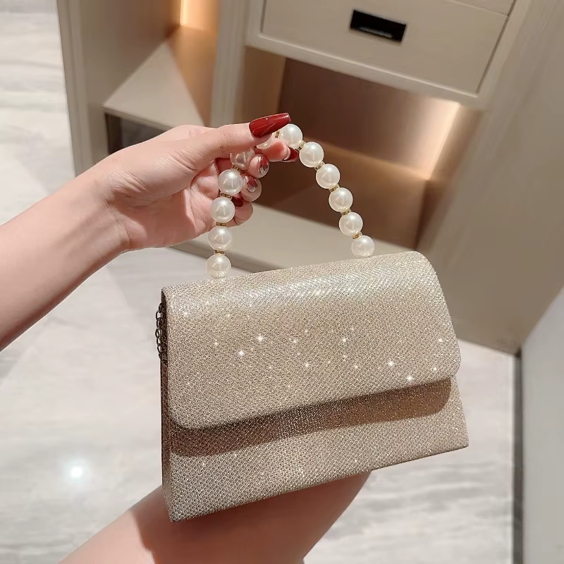 Perle chaîne sacs à bandoulière luxe sac à main or brillant soie sac de soirée femmes élégant mode B