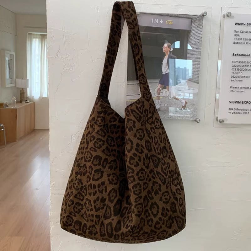 Sacs à bandoulière Vintage léopard en daim pour femmes, fourre-tout de grande capacité, sacs à main 