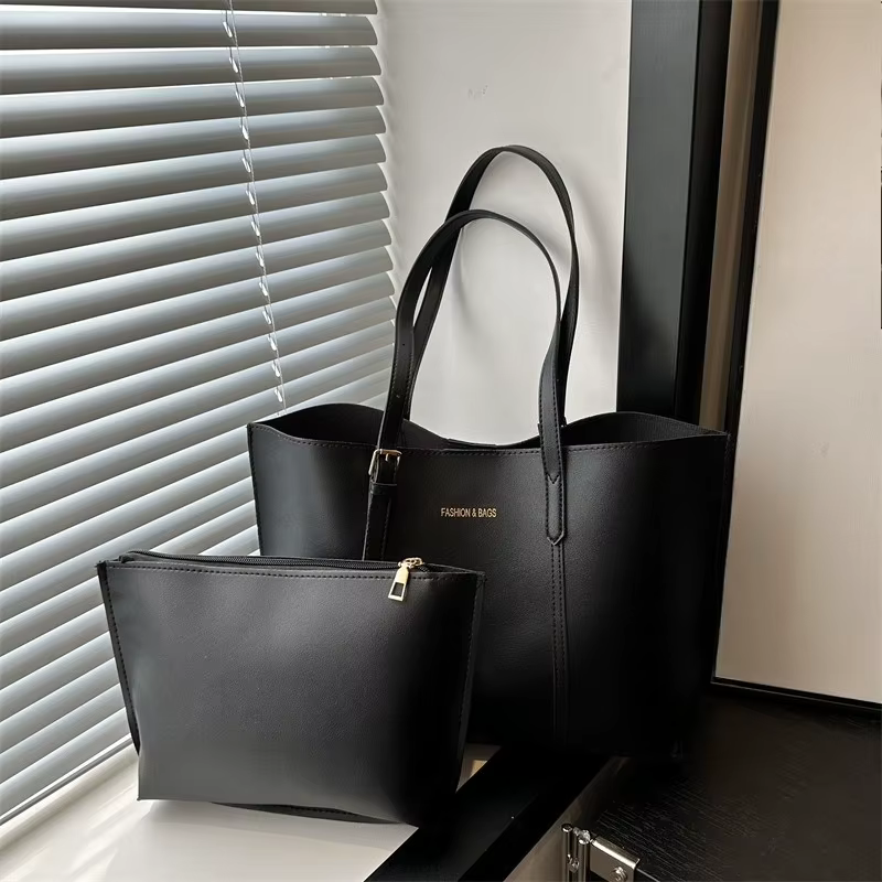 Ensemble de sacs fourre-tout vintage en similicuir avec pochette zippée, sac à main rétro, sac à ban