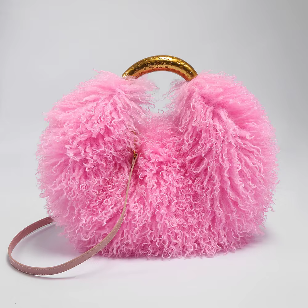 Nouveau sac à main en fourrure pour femme, sac rond en fausse fourrure d'agneau, sac en fourrure duv