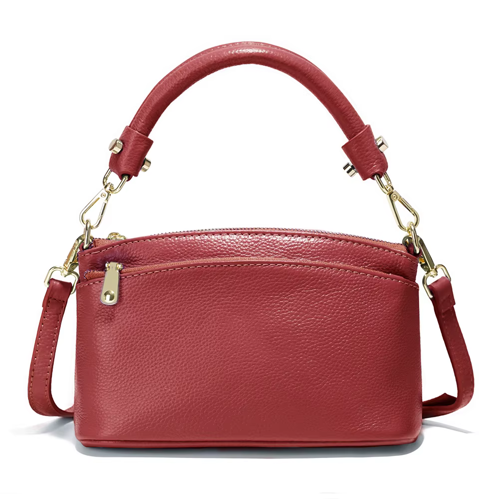 Zency femmes bleu rouge Sac souple en cuir véritable fermeture éclair en cuir de vachette Sac à band