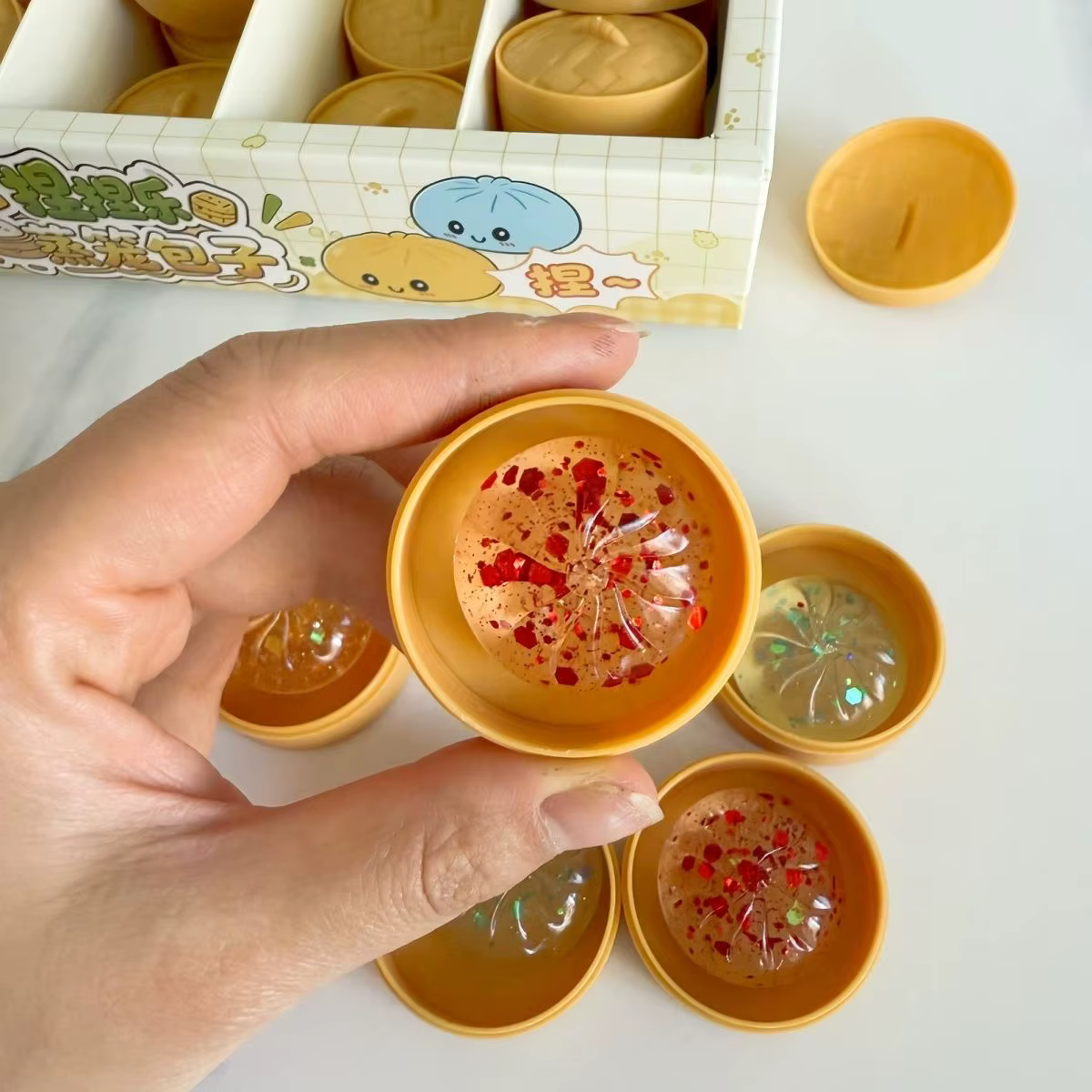 Mini Jouets Squishy en Forme de Boulettes de Raviolis et de Pains Vapeur, Ensemble de Jouets Sensori