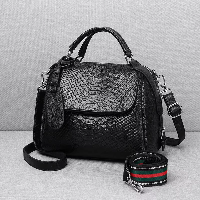 Sac à main en cuir pleine fleur pour femme, motif serpent gaufré, souple, bandoulière, décontracté, 