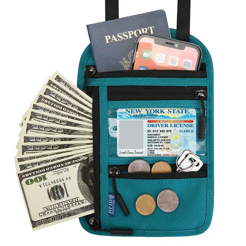 Pochette de voyage, portefeuille de cou, porte-passeport familial, étui de rangement avec blocage RF