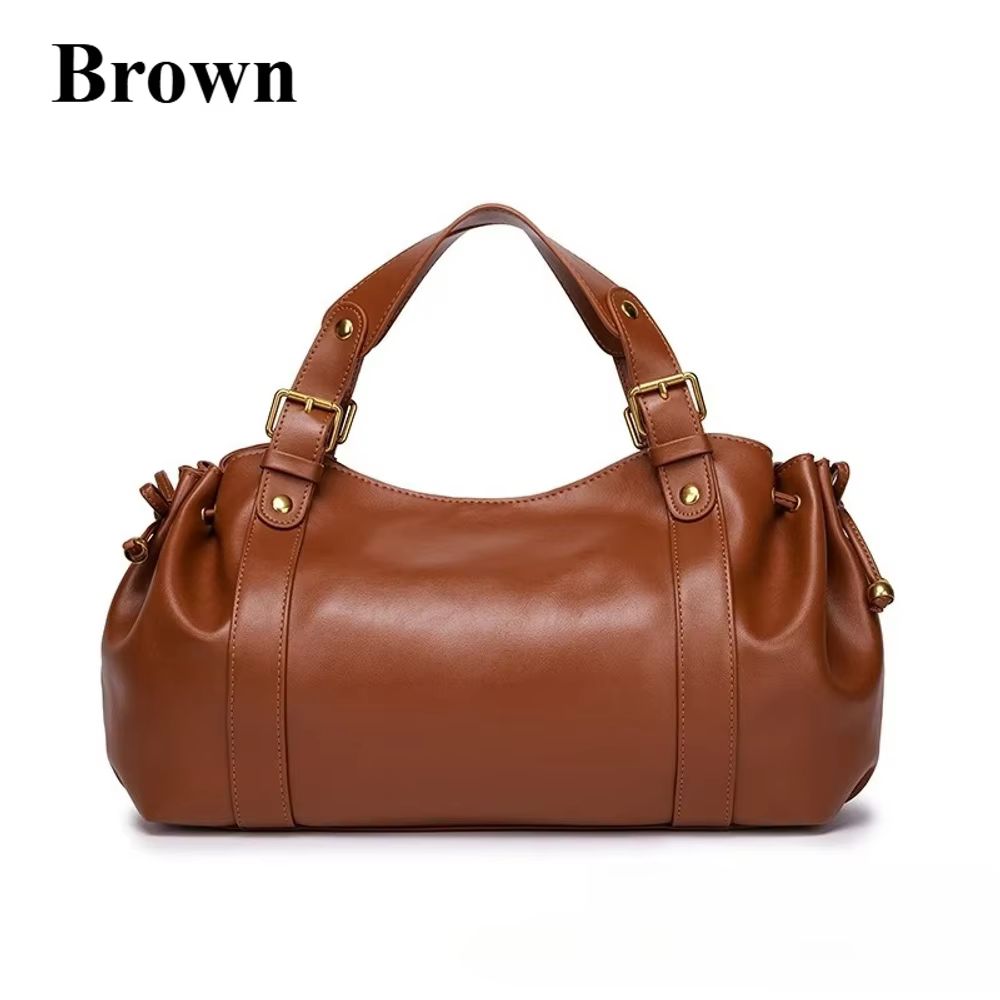 Sac Hobo Femme en Cuir Souple 2026 – Sac à Bandoulière Plissé Noir Vintage Grande Capacité, Inspirat