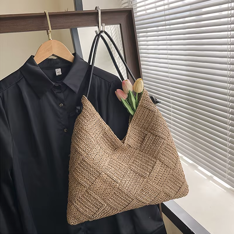 Sac de plage pour femme, sac à main quotidien, sac d'été décontracté ajouré en coton tressé, nouveau