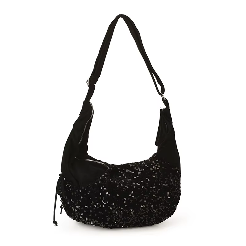 Sac à bandoulière à paillettes argentées pour femmes, Design à cordon de serrage, sac à bandoulière