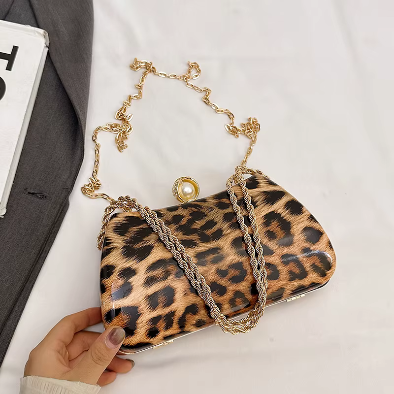 Pochette à chaîne mode soirée sac à main téléphone sac dame marron léopard impression sac à main pet