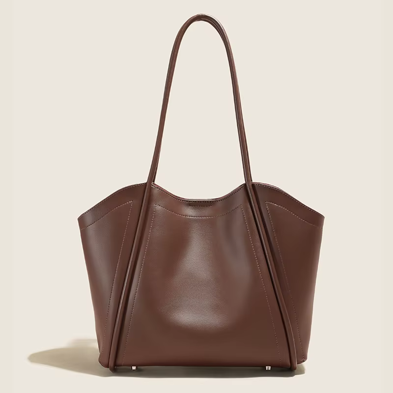 Sac fourre-tout en cuir véritable pour femmes, couleur unie, grande capacité, sac à bandoulière pour