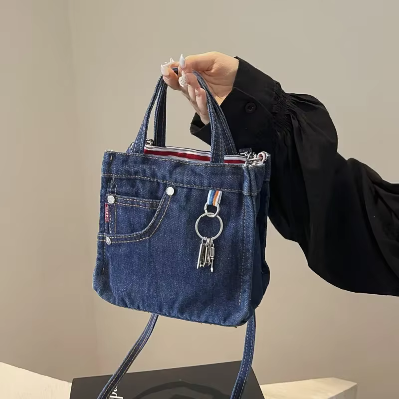 Sac à Main en Denim Délavé de Couleur Unie pour Femme, Sacoche à Bandoulière Simple, Nouvelle Collec
